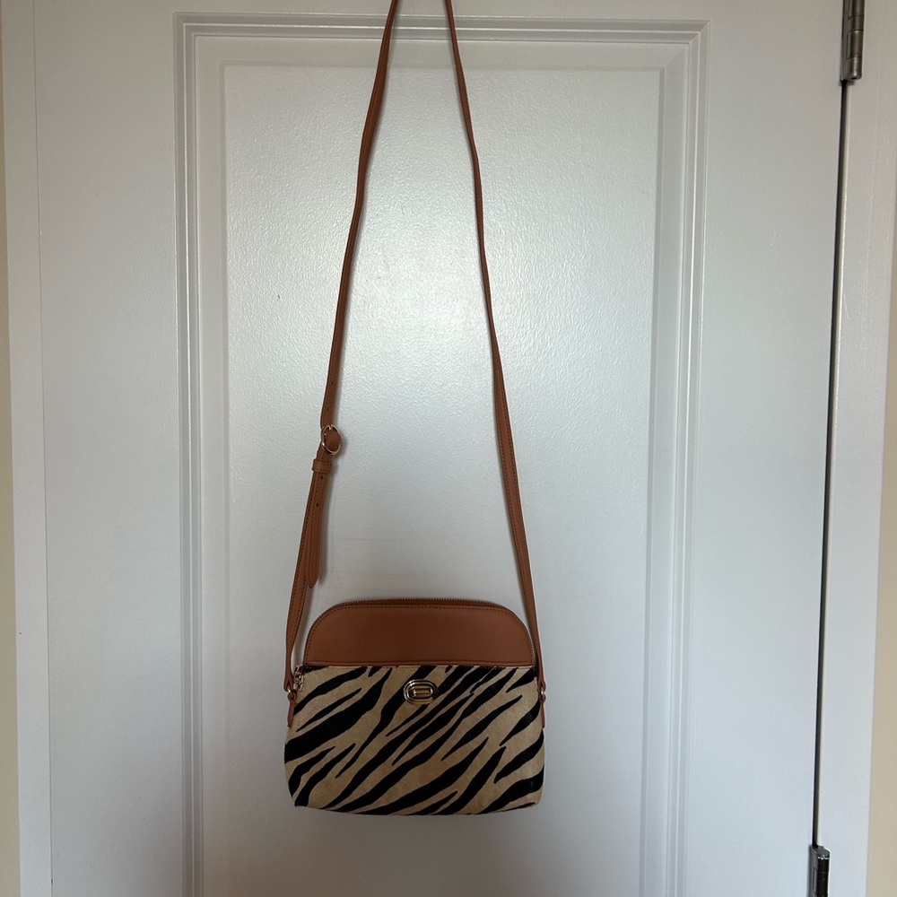 Talbots zebra print terracotta leather crossbody handbag Adjustable strap